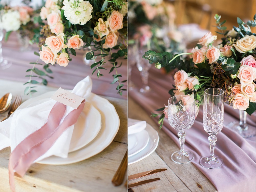 Romantic Pale Pink & Purple Wedding Place Setting // Photography ~ White Images