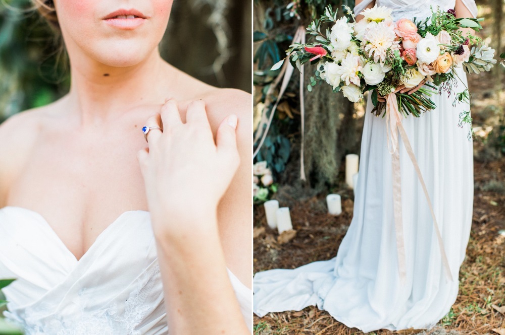 Sapphire Engagement Ring & Bridal Bouquet // Photography ~ Eden Willow Photography