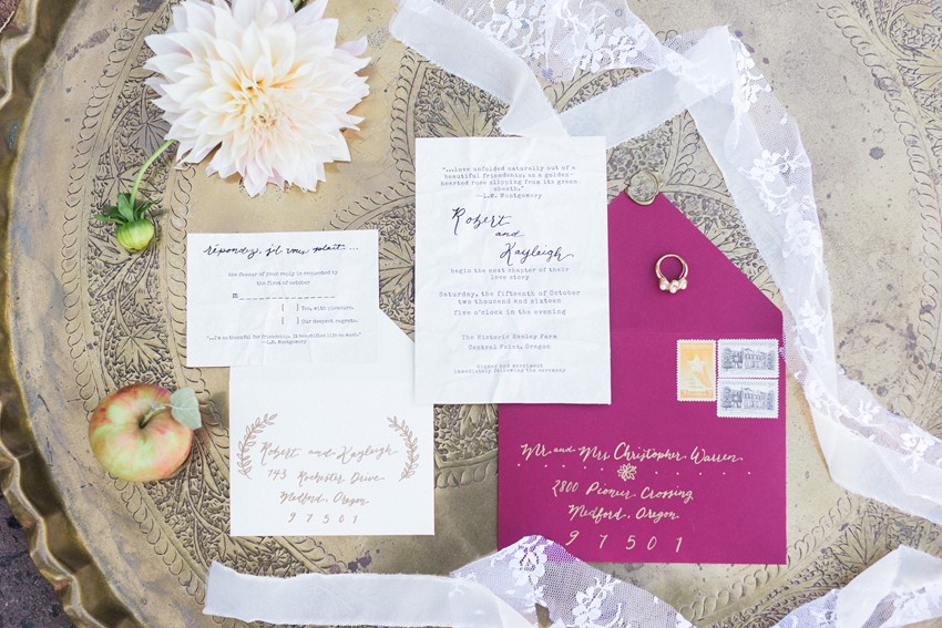 Calligraphy Wedding Invitation Suite with a Fuchsia Pink Envelope // Photography ~ Anna Scott Photography