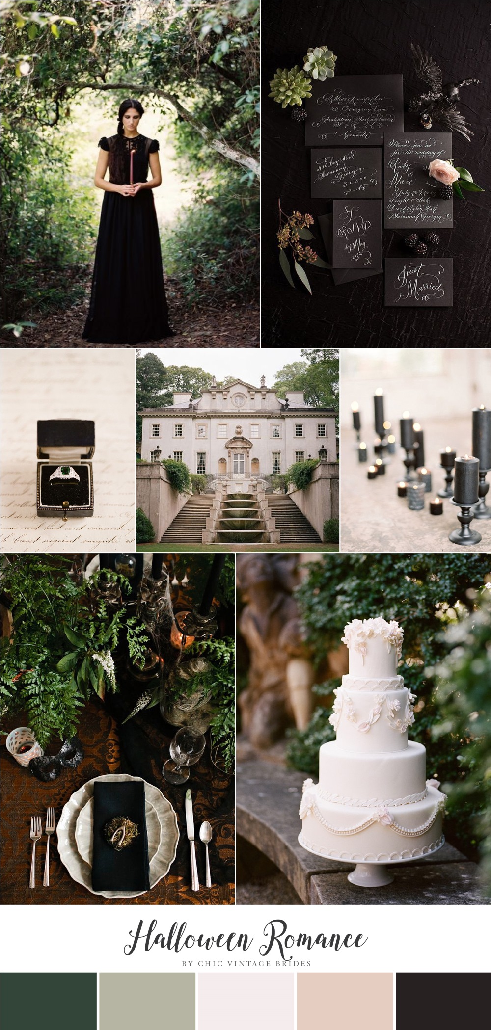 Halloween Romance - Wedding Inspiration in Black, Green & Neutrals