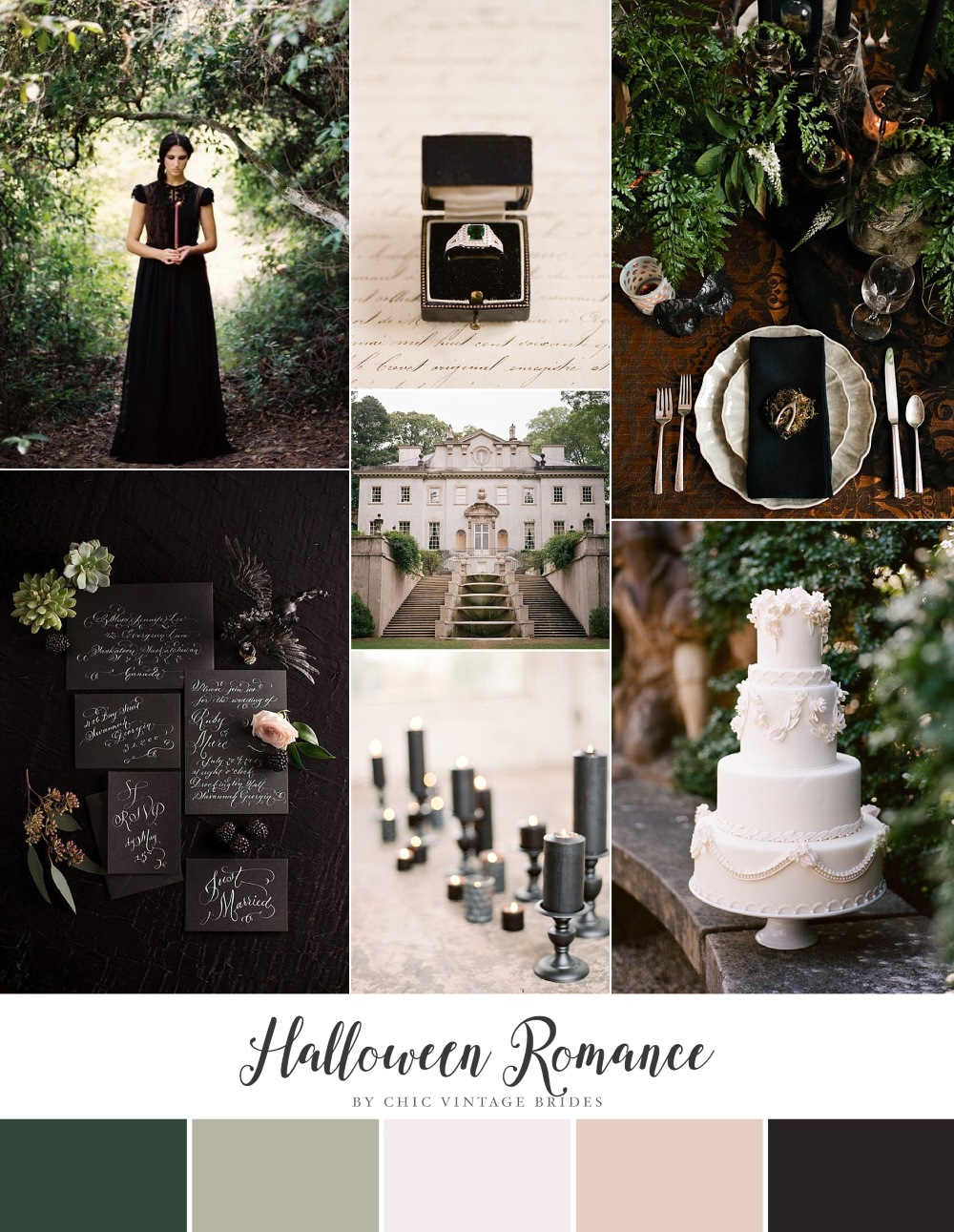 Halloween Romance - Wedding Inspiration in Black, Green & Neutrals