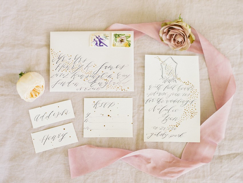 Romantic Pale Pink Calligraphy Wedding Stationery // Photography ~ CJK Visuals