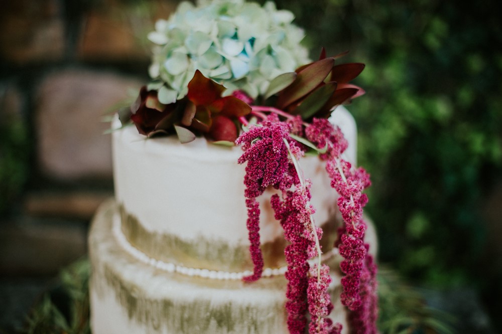 2 Tier White Metallic Wedding Cake // Photography ~ Myranda Randle Photography