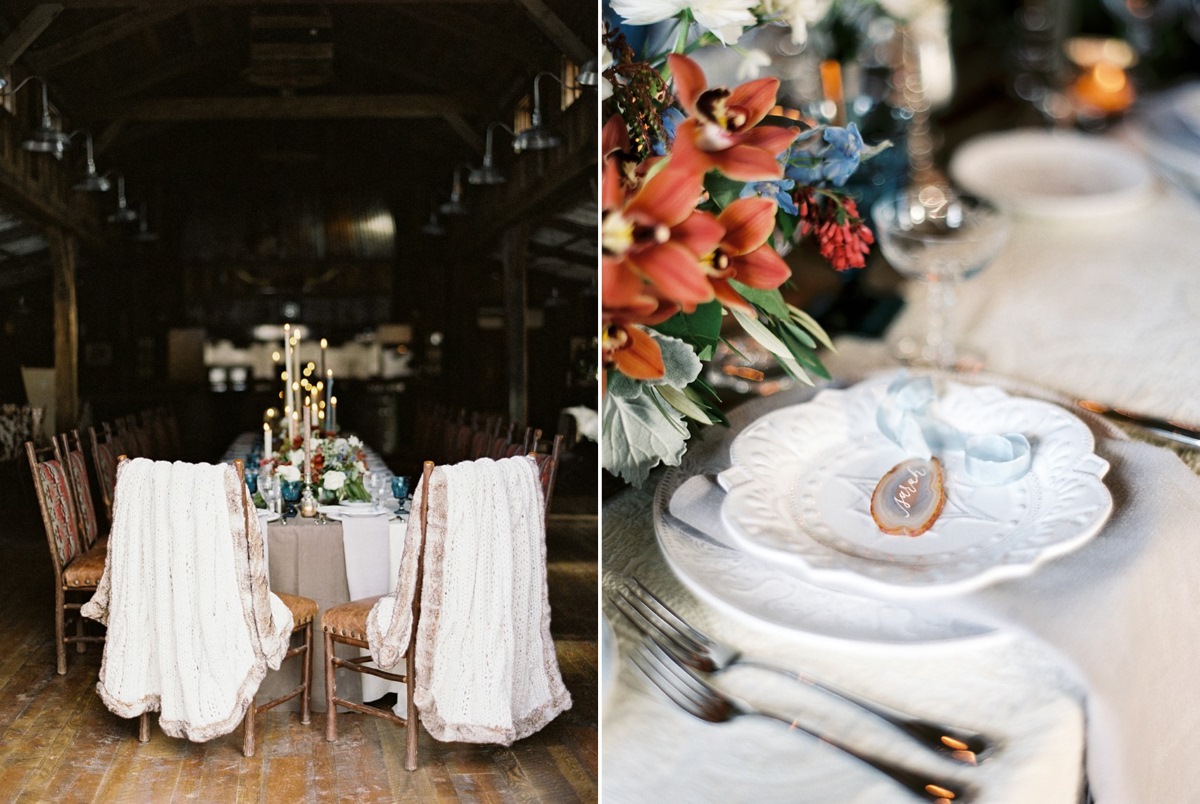 Romantic Rustic Winter Barn Wedding Tablescape // Photography ~ Rebecca Hollis Photography