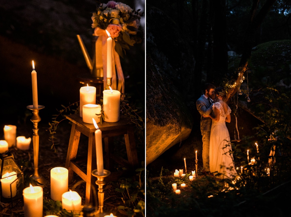 Romantic Candlelit Woodland Elopement Setting
