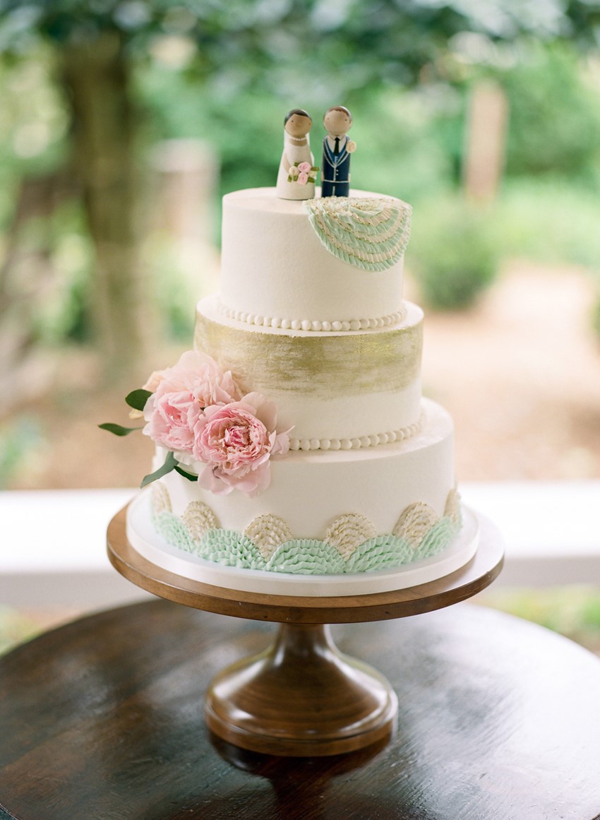 Sweet Pastel Wedding Cake with Wooden Peg Cake Toppers