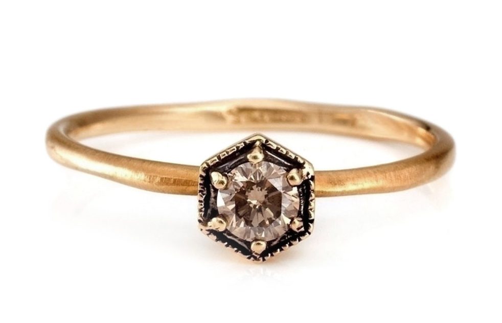 Hexagonal Champagne Diamond Engagement Ring
