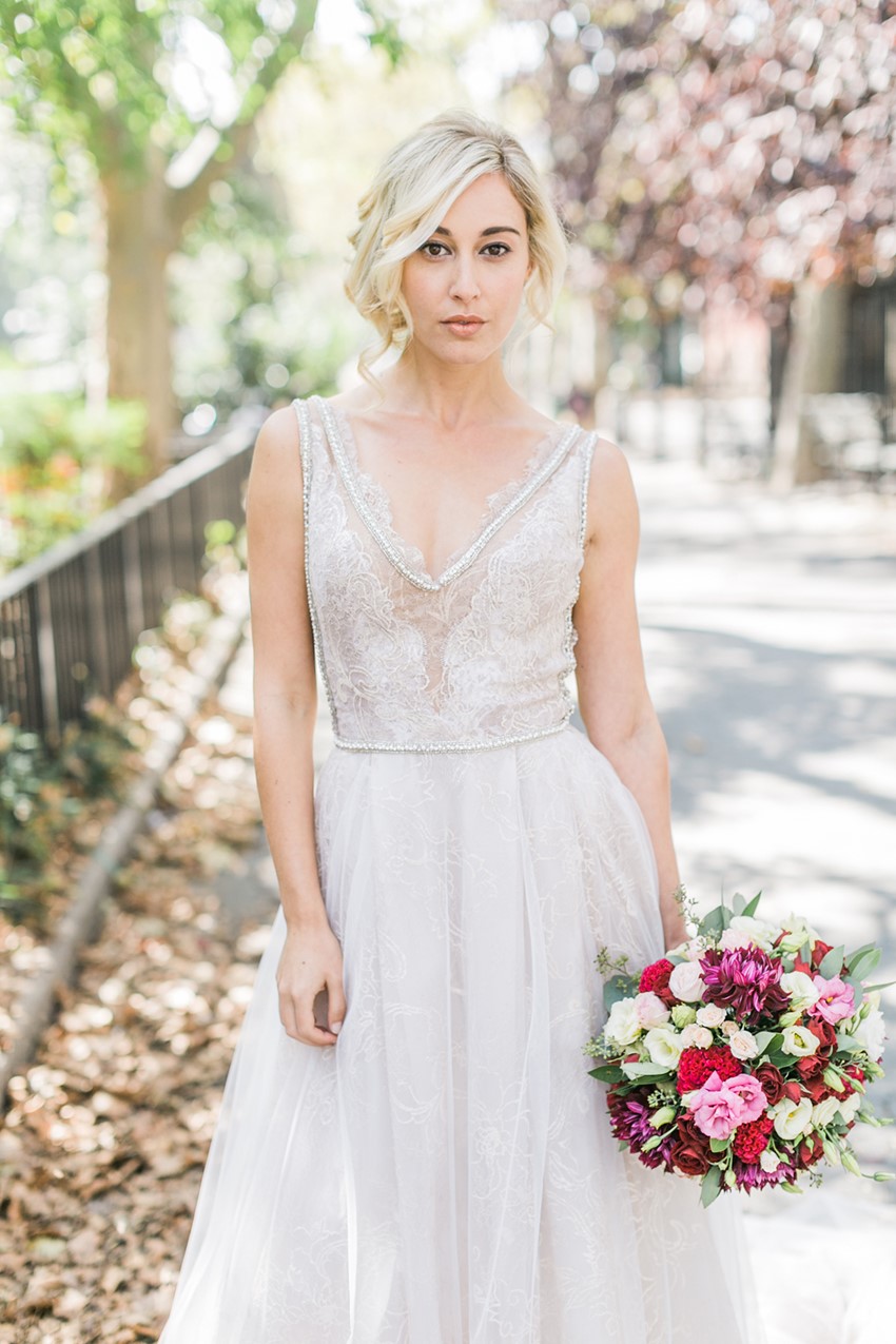 Elegant Bride in a Blush Wedding Dress