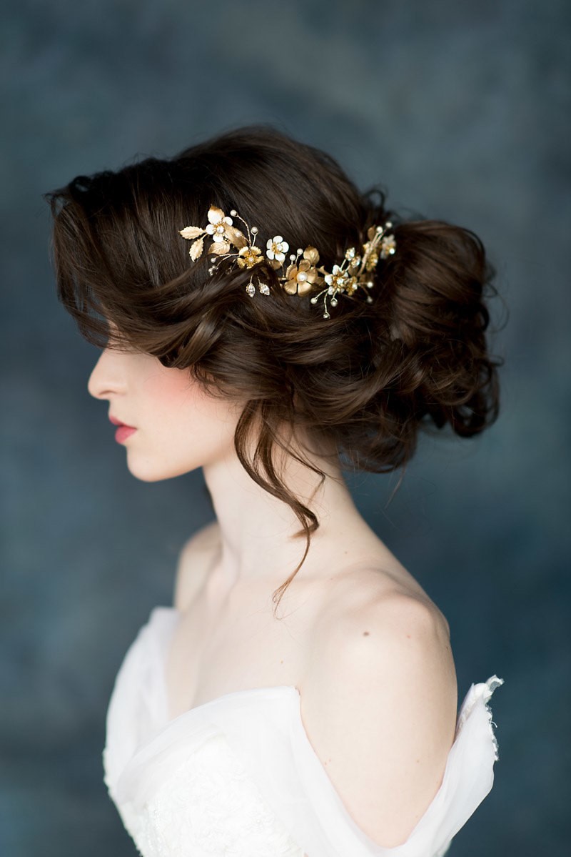 Larissa Gold Floral Bridal Hair Vine