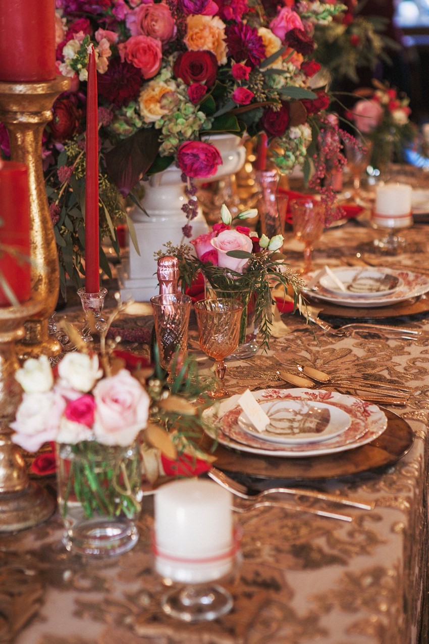 Opulent Red Valentines Wedding Place Setting