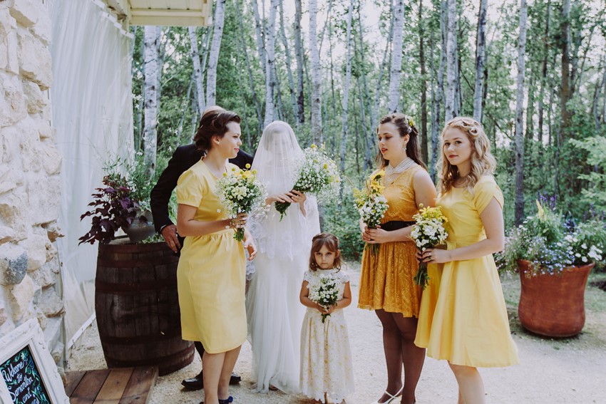 Yellow Vintage Bridesmaids & Flower Girl