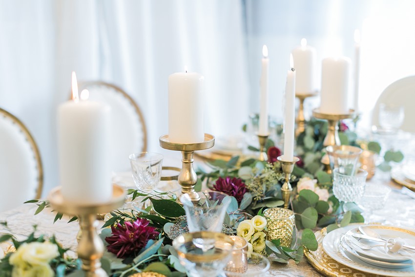 Romantic Garnet & Gold Wedding Tablescape