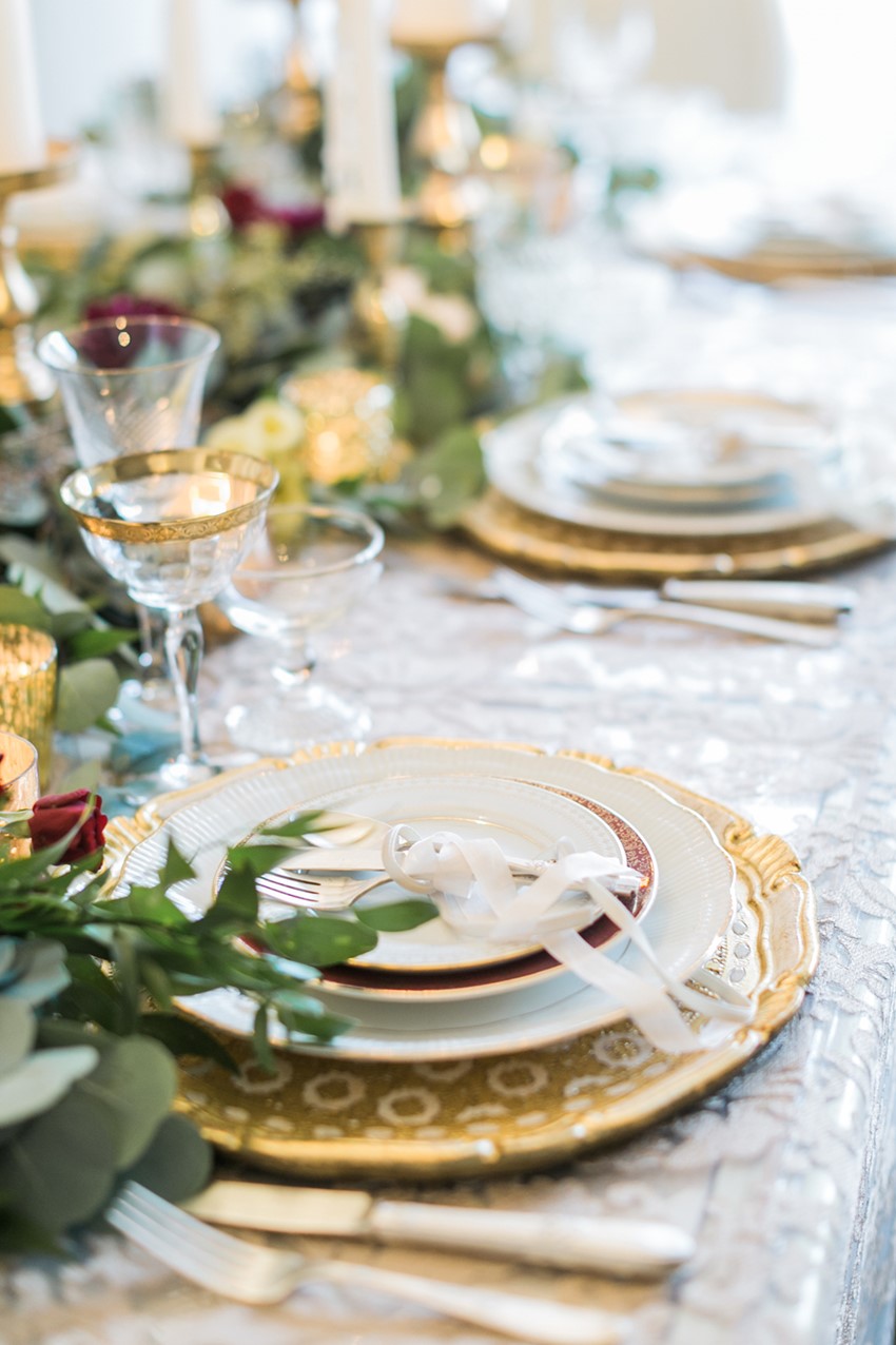 Elegant Garnet & Gold Wedding Place Settings