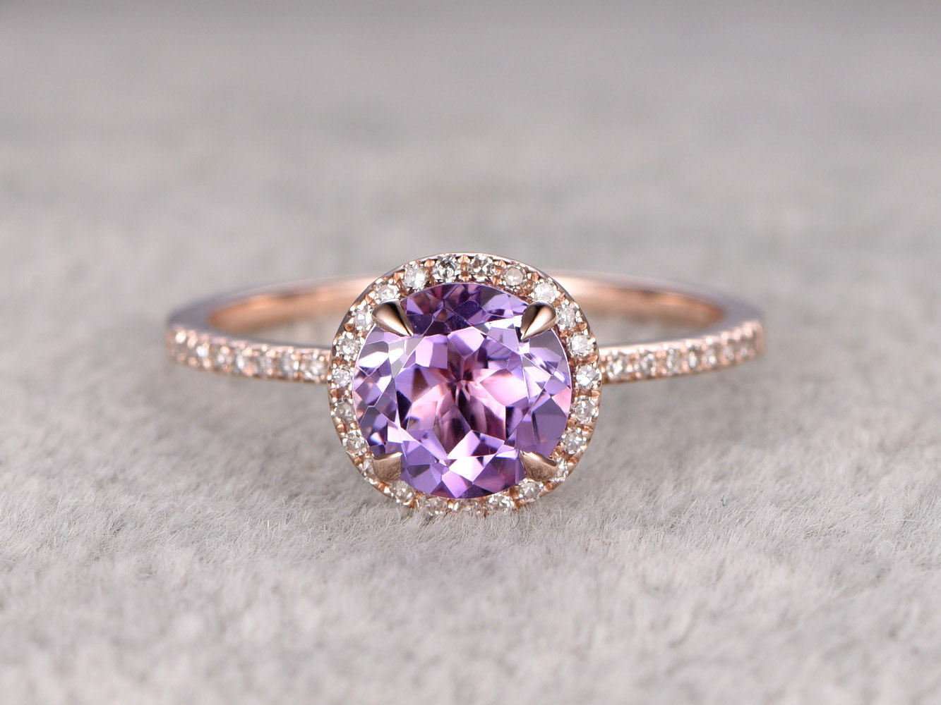 Stunning Amethyst Halo Engagement Ring