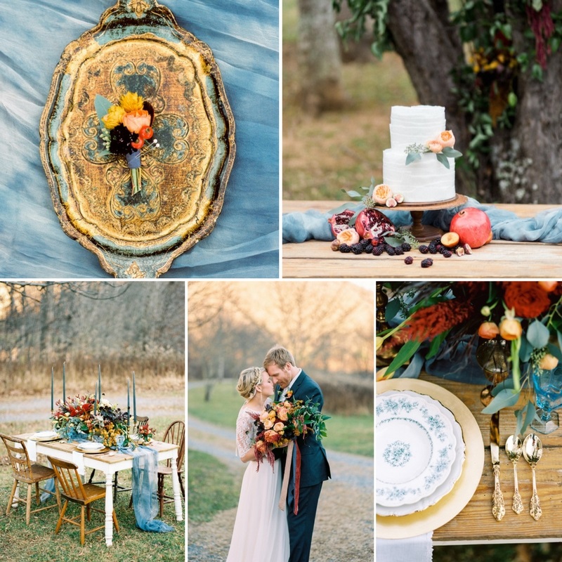 Vibrant & Romantic Winter Wedding Inspiration in Blue, Gold & Orange