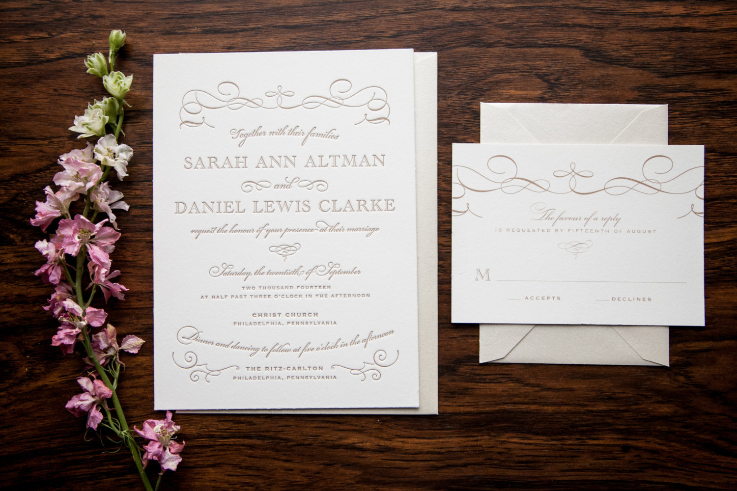Classic Swirl Letterpress Wedding Invitations