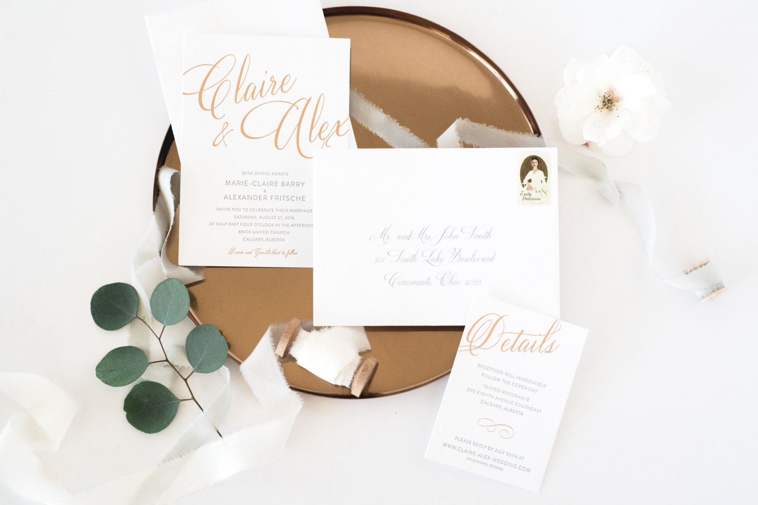 Gold Foil Letterpress Wedding Invitation