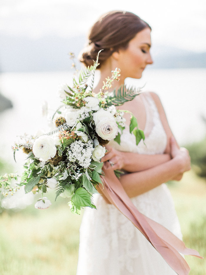 Elopement bridal bouquet of just picked white flowers