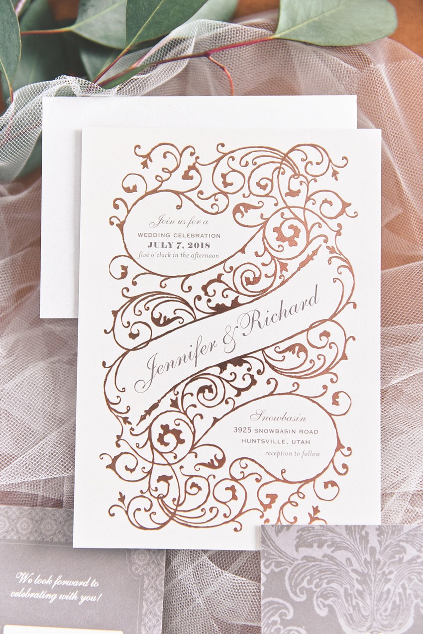 Elegant Copper Foil Wedding Invitation from Wedding Paper Divas