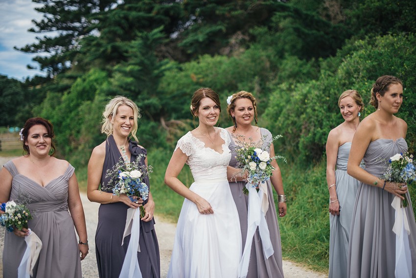 Mismatched Bridesmaids for a Beach Wedding in New Zealand