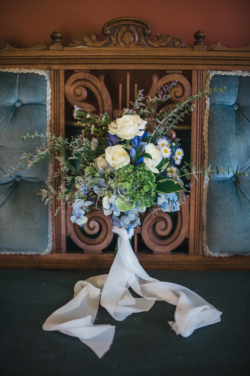 Blue & White Bridal Bouquet for a Boho-Vintage Beach Wedding