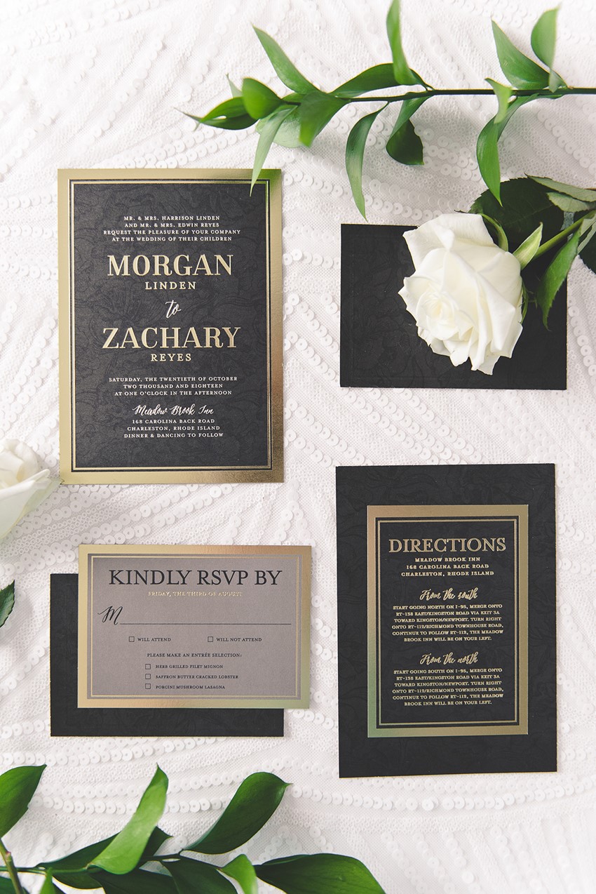 Black & Gold Wedding Invitation from Wedding Paper Divas