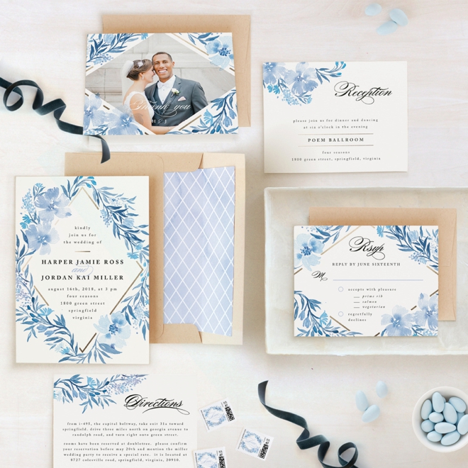 Watercolor Blue Wedding Stationery