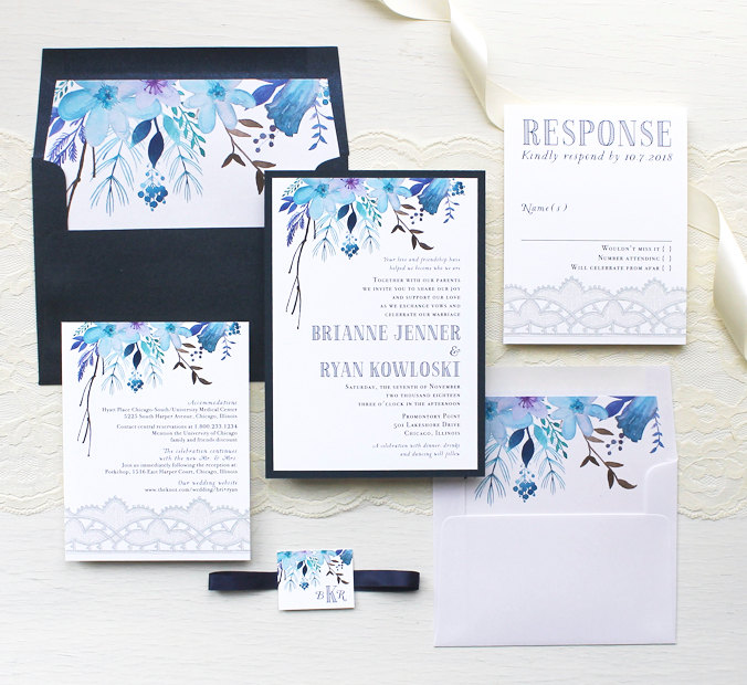 Blue Watercolour Wedding Invitation Suite