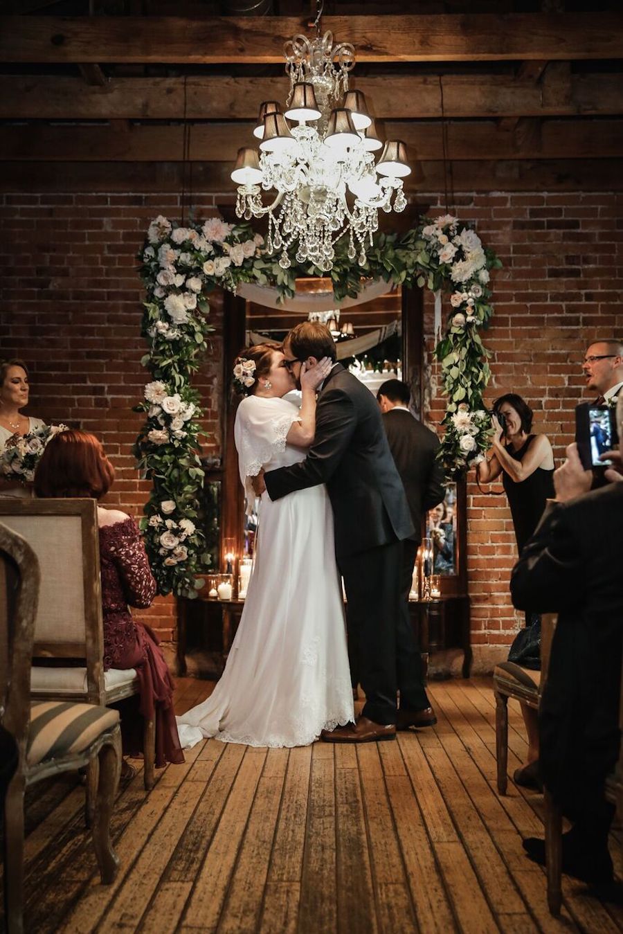 Romantic Carondelet House Wedding Ceremony First Kiss