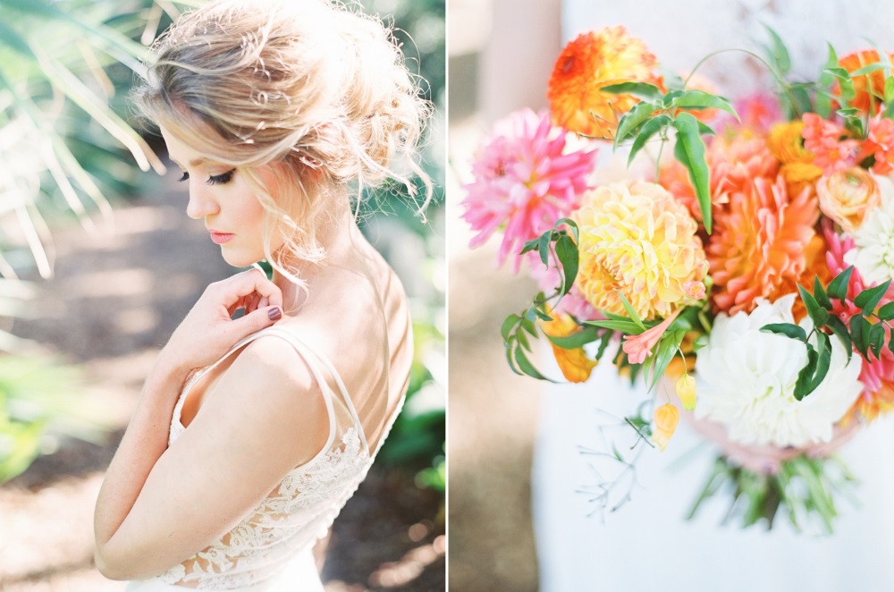 Spring Garden Bride with Bouquet in Citrus Colors