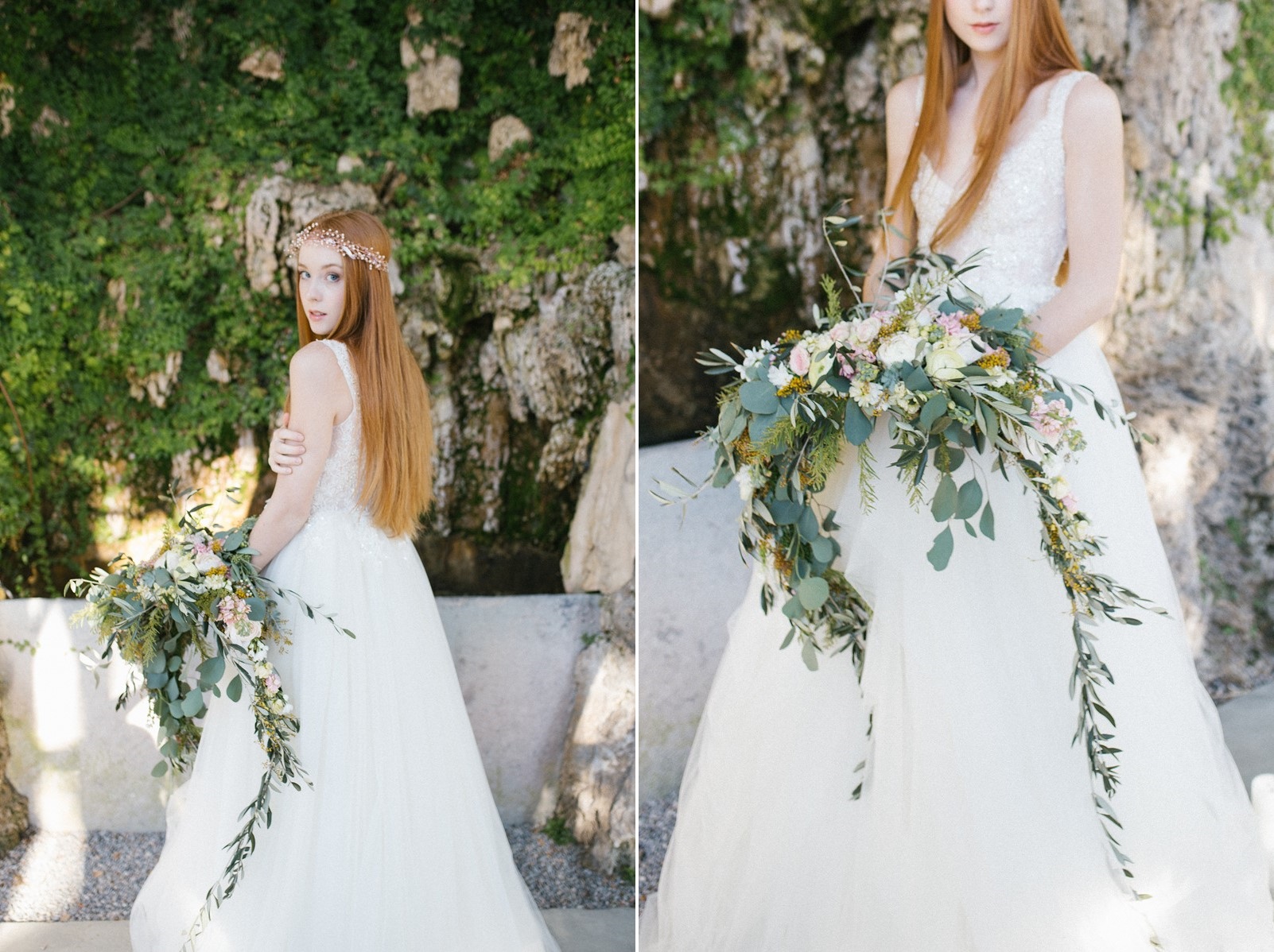Lush vintage inspired cascading bridal bouquet