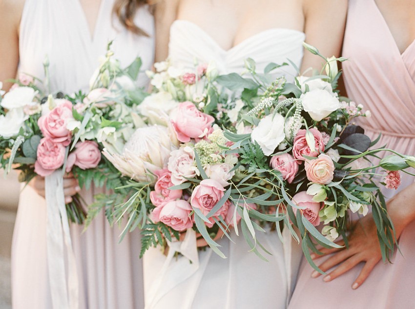 Bride & Bridesmaids with Lush Pink Bouquets