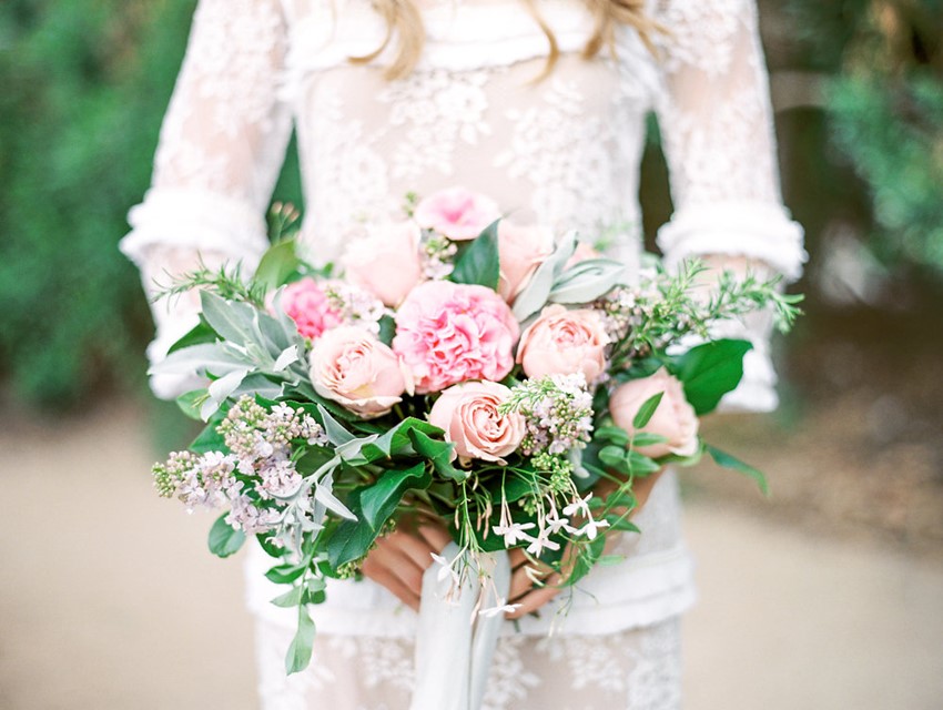 Pretty Pink Bridal Bouquet of Peonies, Roses, Lilac and Jasmine