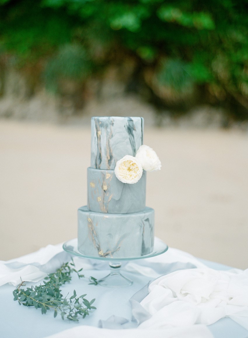 Beach Marble Watercolor Wedding Cake