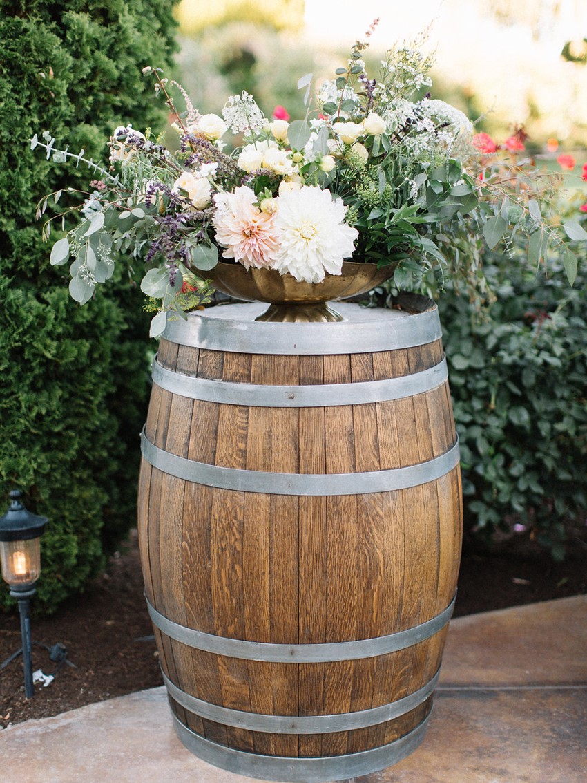 Old Wine Barrel Wedding Flowers Stand