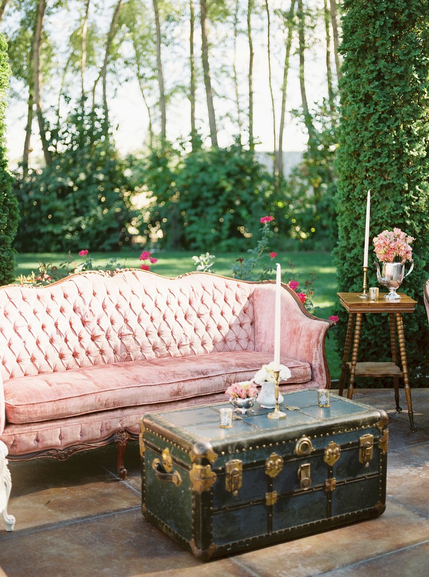 Garden Wedding Reception Lounge Vintage Velvet Sofas