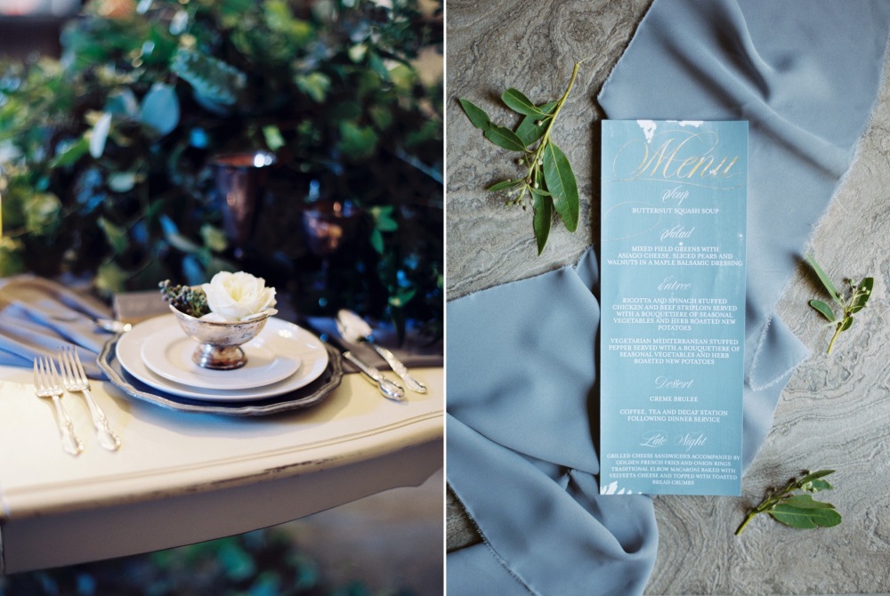 Romantic Blue & Silver Wedding Place Setting & Menu