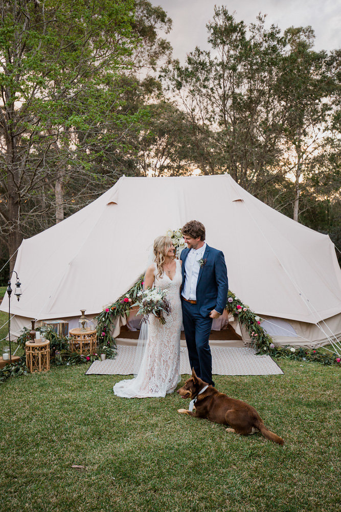 Rustic Vintage Bride & Groom with a Glamping Tent