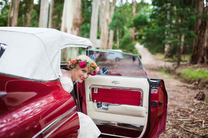Bride in a Vintage Cadillac