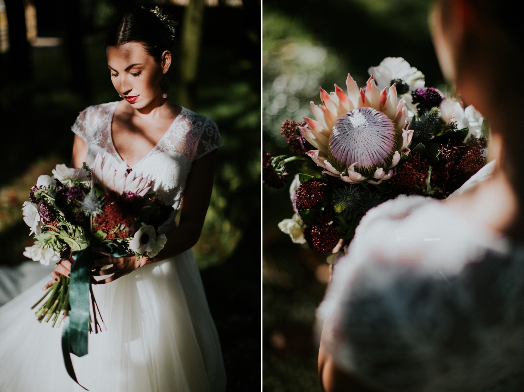 Red & Green Protea Bridal Bouquet