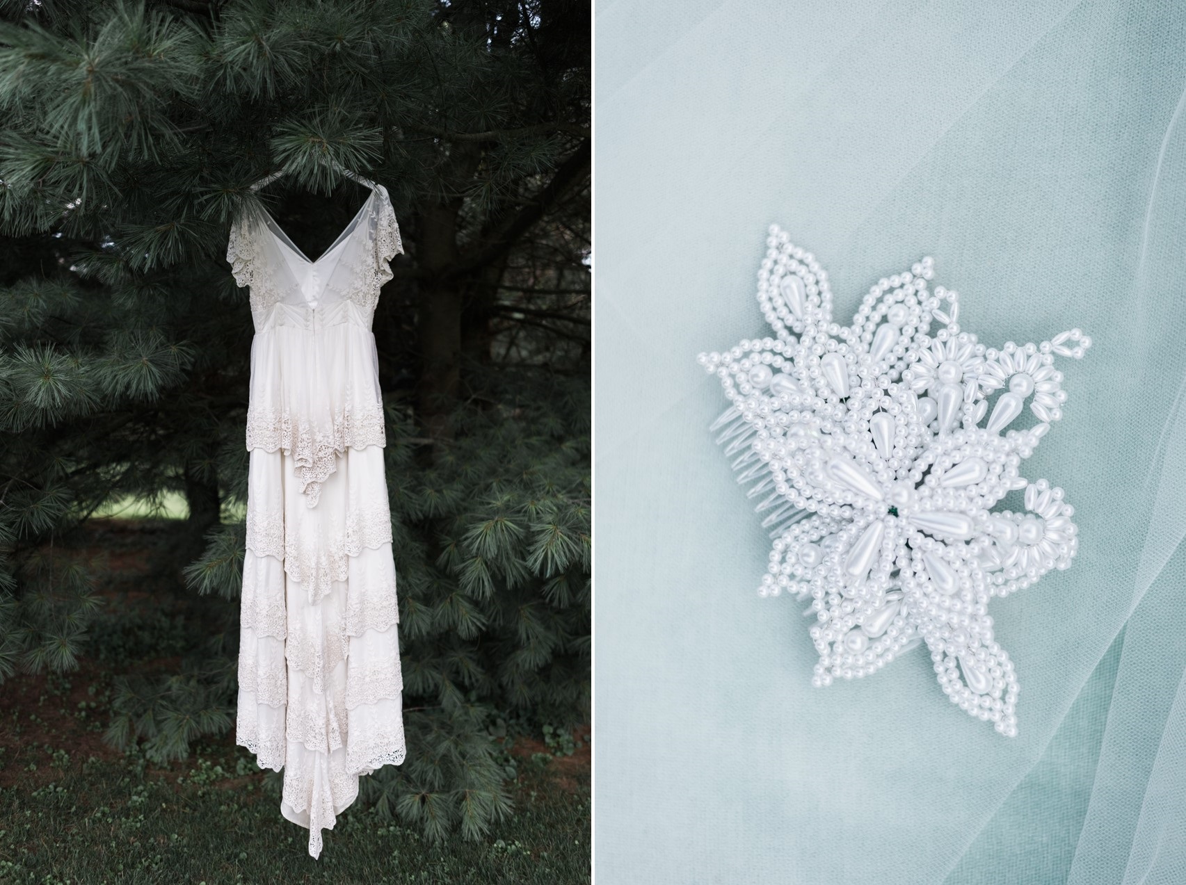 Vintage Inspired Wedding Dress & Pearl Hair Adornment