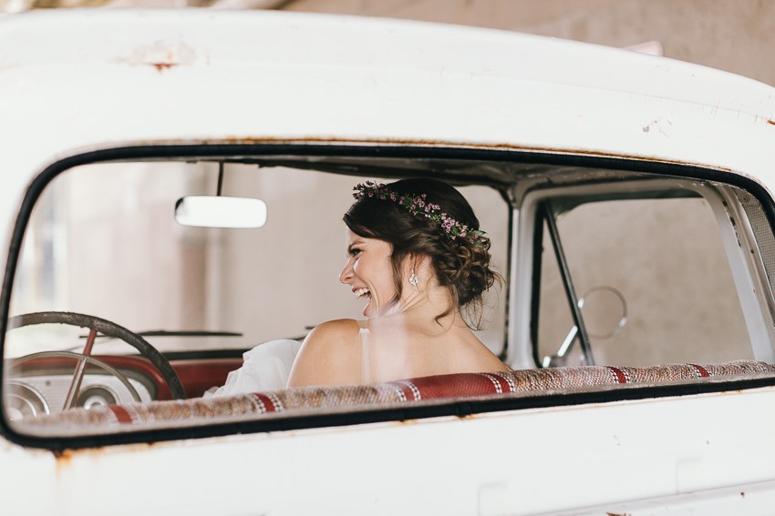 Bride in a Vintage Truck