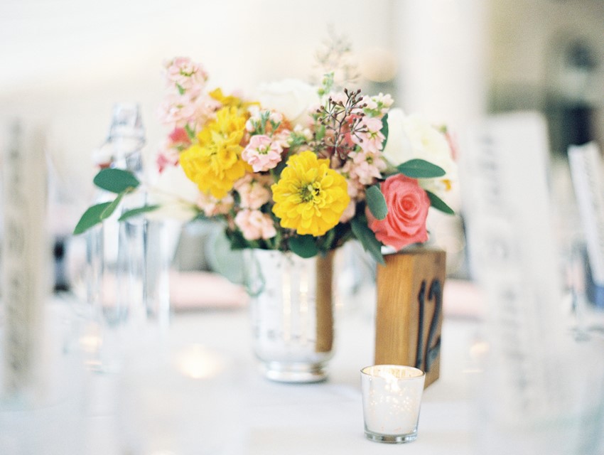 Coral & Yellow Wedding Floral Centerpiece