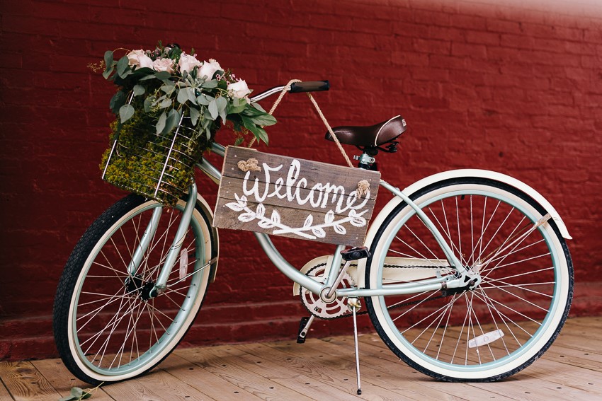 Wedding Bike with Welcome Sign