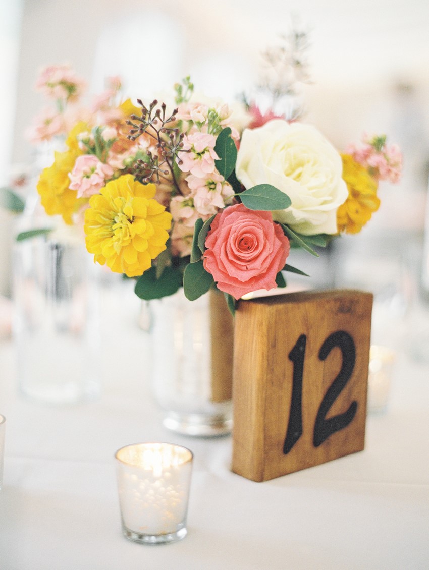 Coral & Yellow Wedding Floral Centerpiece