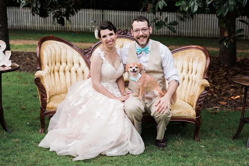 Vintage Inspired Bride & Groom with their Dog