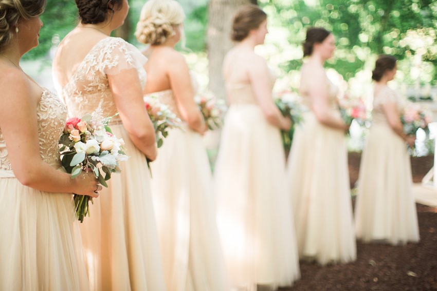Romantic Bridesmaids in Champagne Full Length Dresses