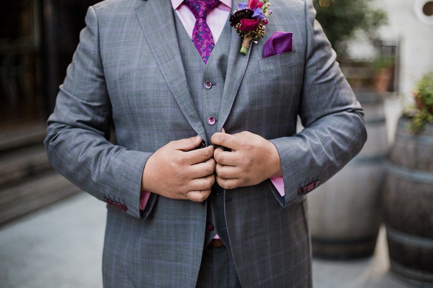 Checked Grey & Purple Groom's Suit