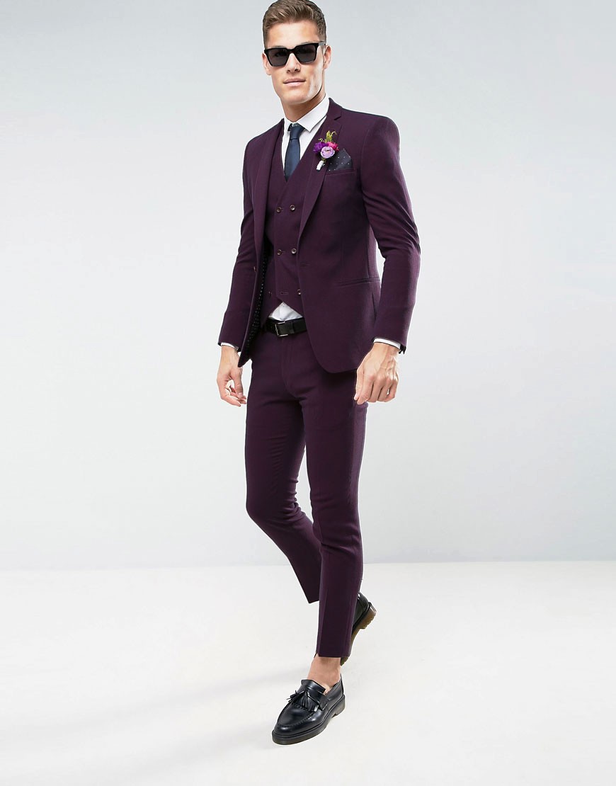 Skinny Purple Groom's Suit