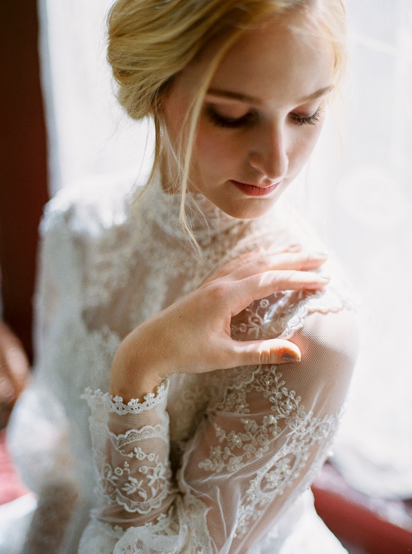 Victorian Inspired Bride in a Long Sleeve Wedding Dress